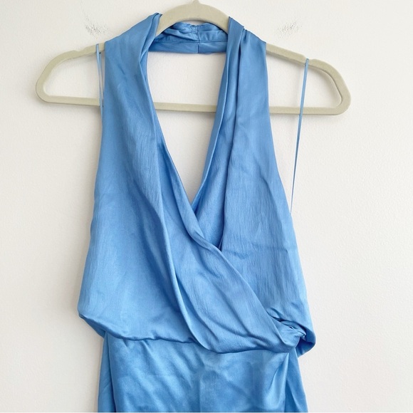 Zara satin effect halter dress backless open low back  formal light sky blue M - Picture 7 of 14